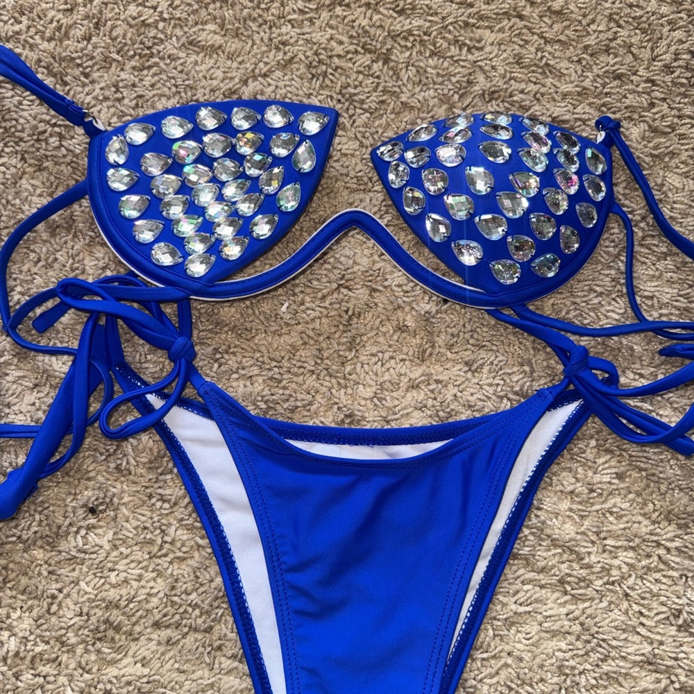 Blue Bikini with Rhinestone Accents